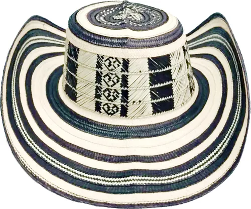 col-p Sombrero Colombiano Hecho a Mano Sombrero Sinuano Vueltiao 20 Vueltas Hecho por Artesanos Colombianos Excelente Calidad Negro Blanco, Negro
