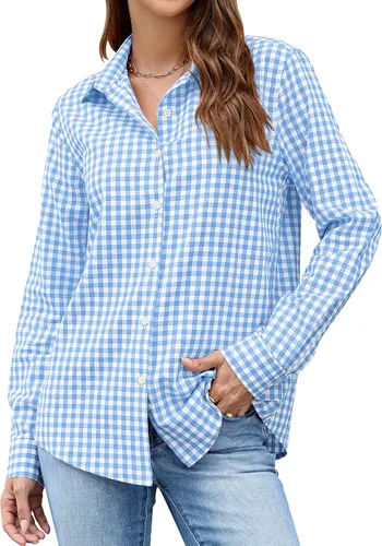 Miniatura 7 de LOMON Camisa de Botones para Mujer Tops de Primavera Verano Manga Larga Negocios Elegante Casual Blusas con Cuello Conjuntos de Trabajo Ropa