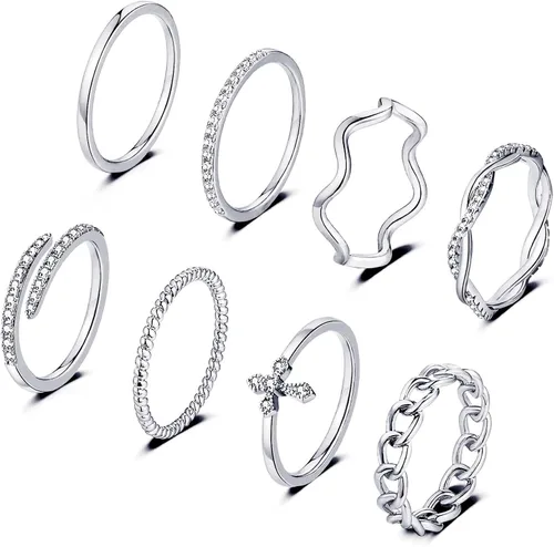 Honsny Juego de anillos apilables chapados en oro de 14 quilates para mujer, anillos apilables para nudillos, anillos de plata finos y delicados