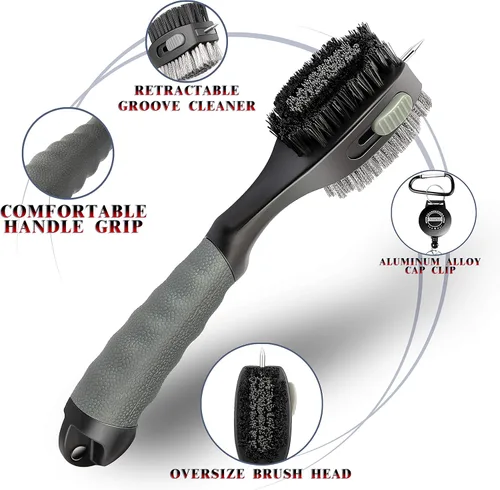 Miniatura 2 de CHAMPKEY PRO - Cepillo retráctil para palos de golf, cabezal de cepillo de gran tamaño con agarre de goma suave y limpiador de ranuras retráctil