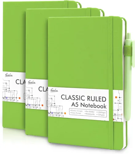 Miniatura 27 de feela Paquete de 3 Cuadernos Diarios a Granel, Cuaderno de Tapa Dura Clásico con Rayas Rayado Diarios con Soporte para Bolígrafo para Mujeres Niñas