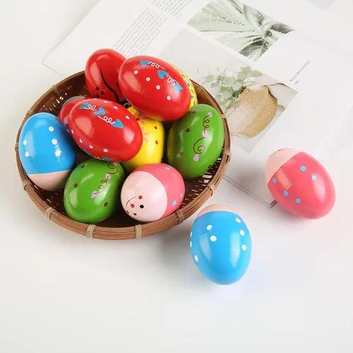 Miniatura 6 de 12 piezas de maracas de huevo de madera, instrumentos de percusión musicales de mano Multicolor 12 piezas