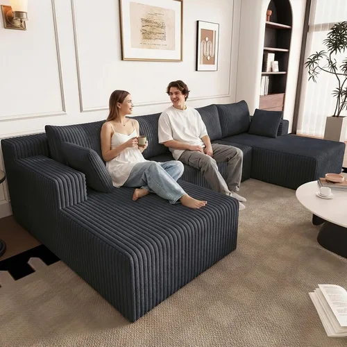 Miniatura 43 de Sofá seccional Cloud de 96 pulgadas, sofá deshuesado para sala de estar, sofá modular con asiento profundo, sofá de pana cómodo y esponjoso con Negro