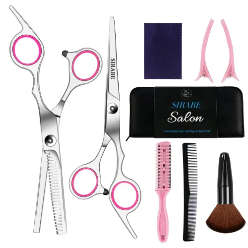 Miniatura 8 de Juego de tijeras de corte de cabello y adelgazamiento, tijeras profesionales de 16.5 cm para corte de barba y peinado con estuche, juego de tijeras
