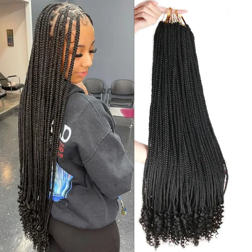 Miniatura 12 de Trenzas de ganchillo para mujer, 144 raíces/paquete, trenza negra con extremos rizados, trenzas de caja de 14 pulgadas, 24 mechones por pieza
