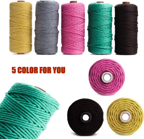 Miniatura 6 de HAPYLY - Cuerda de algodón natural para macramé, de 0.118 pulgadas x 109 yardas, cuerda de algodón de colores para manualidades, tejer, colgar