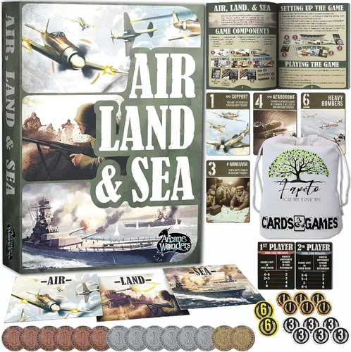 Paquete de bolsa con cordón y fichas compatibles con juego de cartas de aire, tierra y mar, un juego de cartas rápidas de la Segunda Guerra Mundial