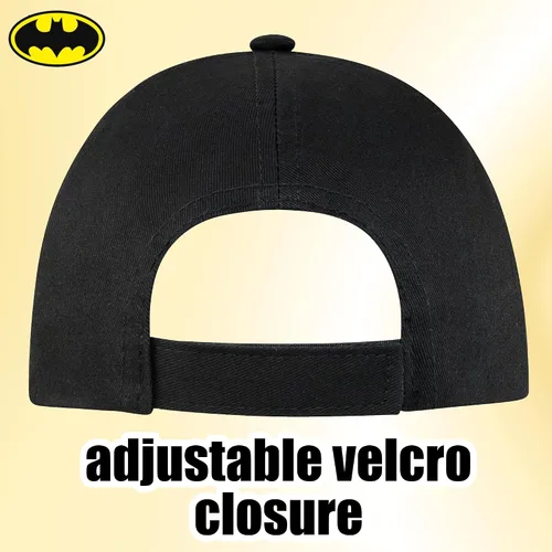 Miniatura 7 de DC Comics Gorra de béisbol de Batman para niños, de 4 a 12 años, logotipo amarillo con diseño de Ciudad Gotham, cierre ajustable, 100% algodón