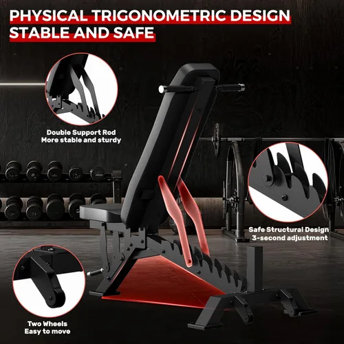 Miniatura 4 de Banco de Pesas, Banco de Entrenamiento Ajustable para Gimnasio en Casa Entrenamiento de Cuerpo Completo, Capacidad de Peso de 1300 LBS Press de Negro