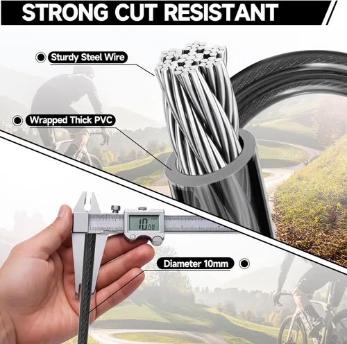 Miniatura 3 de Cable de bloqueo de bicicleta, cable de seguridad resistente de 0.394 in de grosor/4 pies de largo, con bucles, recubierto de vinilo, resistente a