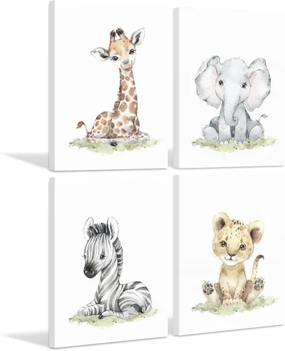 Miniatura 11 de Arte de pared para bebé niño, decoración deportiva para guardería, lienzo de animales de safari, arte de pared de bosque para habitación de bebé