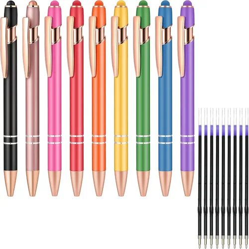 Aozora Paquete de 18 Bolígrafos de Punta de Bola de Escritura Suave 2 en 1 Stylus Bolígrafo Retráctil de Punta de Bola con Punta Stylus Decoración