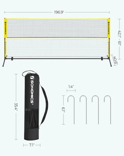 Miniatura 7 de SONGMICS - Red de bádminton ajustable en altura, red de voleibol, red de pickleball para tenis junior, niños, cancha interior y exterior, red