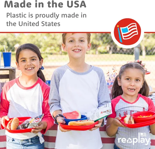 Miniatura 2 de Re-Play Juego de 4 platos para niños pequeños fabricados en Estados Unidos de 7 pulgadas, con tapa, 22 onzas, platos de plástico apilables, aptos