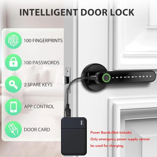 Miniatura 5 de Cerradura de puerta inteligente con perilla, cerraduras de puerta de entrada sin llave con asa, perilla de puerta de huellas dactilares para Negro 02