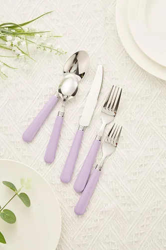Miniatura 5 de ANNOVA Vajilla colorida de acero inoxidable, utensilios de cocina, incluye cuchillos, tenedores, cucharas, tenedores de ensalada y cucharas de Lila