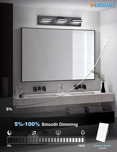 Miniatura 3 de VOLISUN 5CCT Lámparas de Baño sobre Espejo, Regulables, Cabezal Giratorio 360°, 24 pulgadas, 3 Lámparas de Tocador de Baño, Luces LED de Tocador