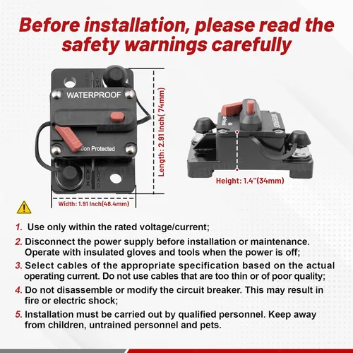 Miniatura 8 de RED WOLF Disyuntor de circuito de automóvil de 120 AMP con interruptor de reinicio manual, portafusibles en línea, inversor para vehículos con motor