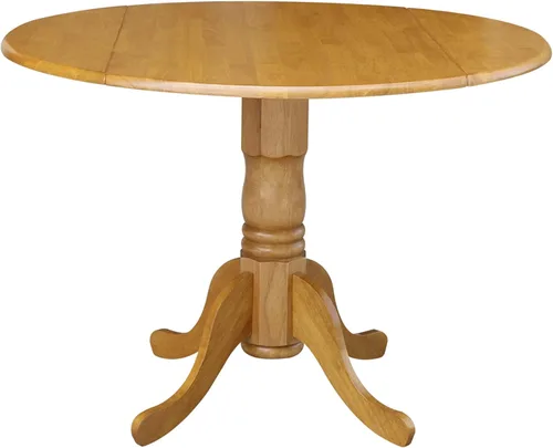Miniatura 23 de IC International Concepts, mesa de comedor redonda de 42" con pedestal y dos alas plegables, madera maciza, Parawood resistente, color blanco