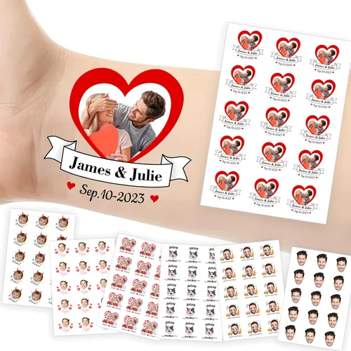 Miniatura 31 de Tatuajes temporales personalizados con foto y nombre, logotipo personalizado para adultos, niños, mujeres, hombres, regalo de boda, cumpleaños