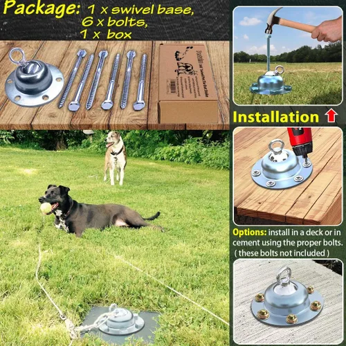 Miniatura 4 de Anclaje giratorio de 360° para perro de Cable y Estaca, Cuerda de 20 pies y Estaca a prueba de óxido para perro Pequeño, Mediano y Grande, perfecto