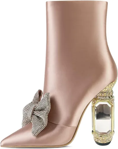 Miniatura 151 de FSJ Botas de tacón alto con punta puntiaguda para mujer, con tacón alto, con cremallera lateral brillante, estilo casual, para uso diario, zapatos