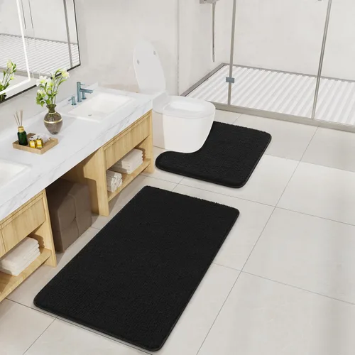 Miniatura 7 de LOCHAS Juegos de Alfombras de Baño de 2 Piezas, Juego de Alfombrillas de Baño Suaves Antideslizantes, Alfombra de Inodoro en Forma de U de 20''x20