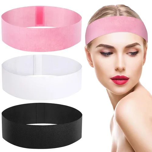 Pimoys 30 diademas desechables para tratamientos faciales, cuidado de la piel de las mujeres, maquillaje, baño, deporte, blanco, negro, rosa