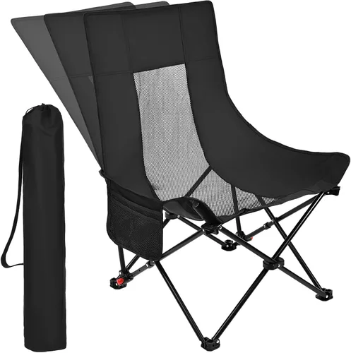 Silla de campamento reclinable, silla plegable ajustable con respaldo de 100° a 140°, marco en X resistente que soporta 265 libras, respaldo de