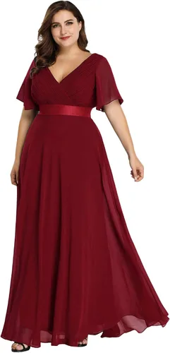 Miniatura 97 de Ever-Pretty Vestido formal para mujer, Navidad, Año Nuevo, cuello en V, gasa, talla grande, largo hasta el suelo, vestido de dama de honor