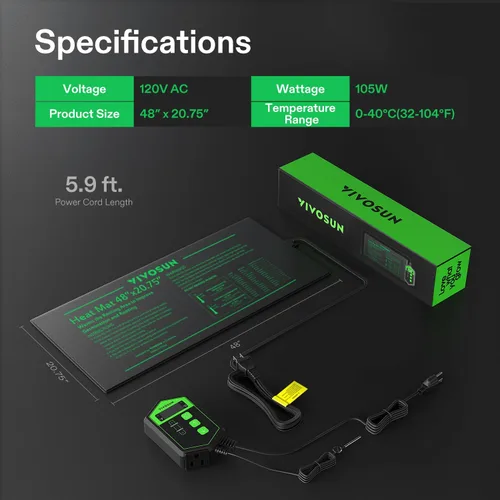 Miniatura 8 de VIVOSUN - Juego combinado de tapete térmico de 48 x 20.75 pulgadas y termostato digital para plántulas, almohadilla de calefacción hidropónica