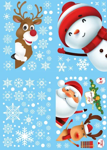 Miniatura 4 de 130 piezas de calcomanías decorativas de Navidad para ventanas, calcomanías de copo de nieve de Navidad con Papá Noel y renos