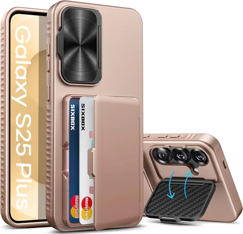 Miniatura 24 de Funda para Samsung Galaxy S25 FE, tarjetero integrado, soporte y cubierta para lente, prueba de caídas de grado militar, borde de silicona suave