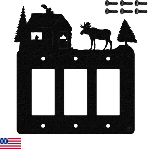 Miniatura 10 de Moose & Cabin - Placa de pared para interruptor de luz de palanca doble (palanca doble, negro) - Fabricado en Estados Unidos