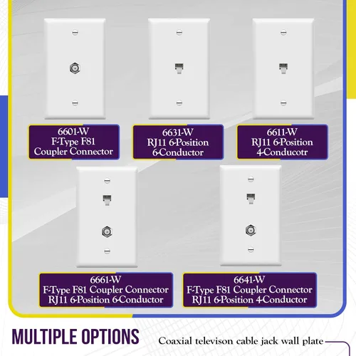 Miniatura 5 de Conector de tipo F para teléfono y CATV, más conectores hembra RJ11 con placas para pared, Blanco, 1