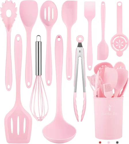 Juego de utensilios de cocina, 12 piezas de utensilios de cocina de silicona (apto para lavavajillas), juego de espátulas resistentes al calor de