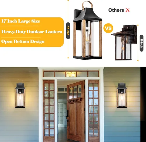 Miniatura 6 de Lámpara de Pared Grande para Exteriores 17" H Luminaria con Vidrio Transparente Cilíndrico Aplique de Pared Moderno para Patio Porche Patio, Base