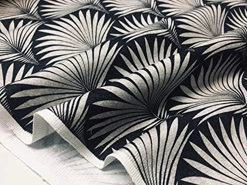 Miniatura 3 de LushFabric Tela de abanico floral de damasco geométrico Art Deco – Tapicería de cortina para decoración del hogar – 55 pulgadas de ancho – Negro