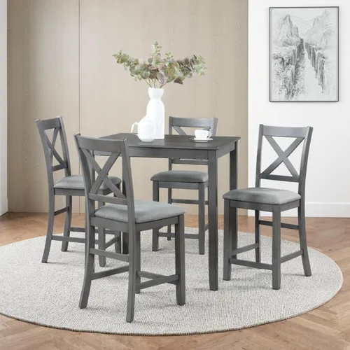 Miniatura 8 de Juego de mesa de comedor de 6 piezas para 4-6 personas, juego de cocina con 4 sillas tapizadas y un banco, sillas de sala de estar con respaldo