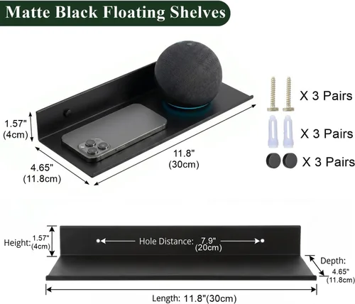 Miniatura 3 de Z metnal Estantes decorativos pequeños, mini estante flotante de exhibición de pared para altavoces inteligentes coleccionables, aluminio, montaje