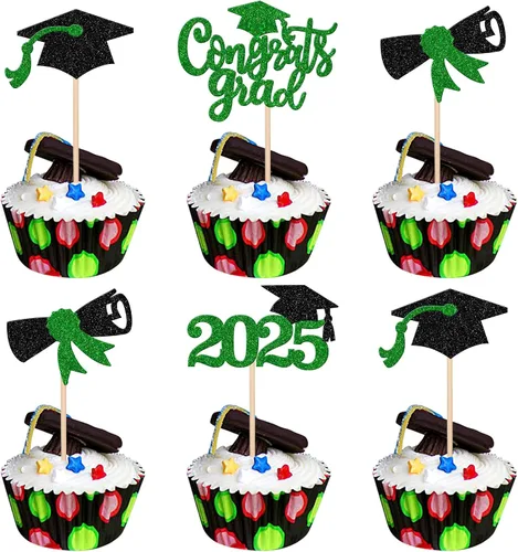 Miniatura 13 de 1 pieza de decoración para pastel de clase 2025 con purpurina, tapa de graduación 2025, decoración de pastel de felicitaciones para 2025, decoración