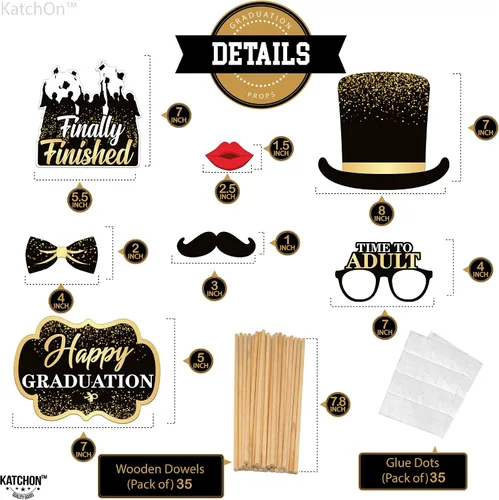 Miniatura 4 de KatchOn, Accesorios negros para fotos de graduación 2026 – Paquete de 33 Accesorios para fotos de graduación, decoraciones de graduación negras
