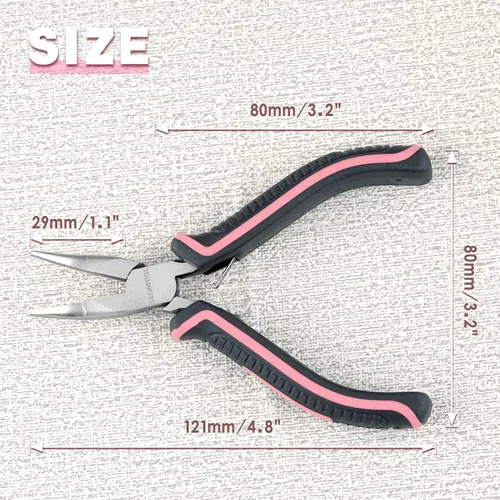 Miniatura 6 de Alicates Mini de Punta Doblada con Mandíbulas Lisas, Herramienta Rosa de 5 Pulgadas para Hacer Joyas de Mujeres