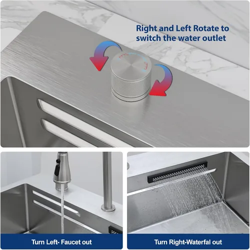 Miniatura 5 de Sarlai - Fregadero de cocina de cascada de 31 pulgadas, de montaje superior - 31x20 Fregadero de cocina con borde y estación de trabajo, de acero