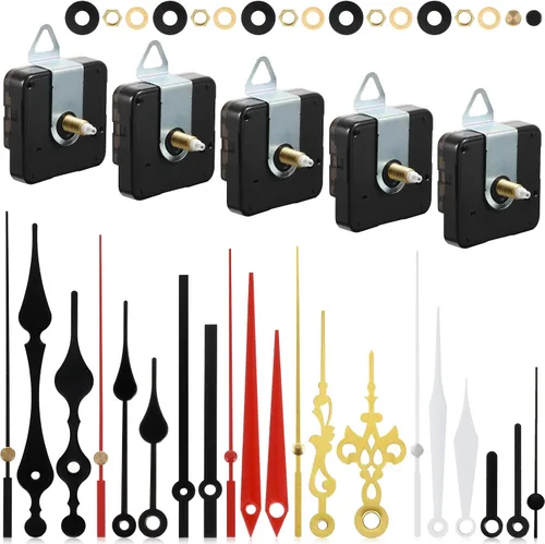 Outus Kit de mecanismo de movimiento de reloj de cuarzo de 5 piezas con 7 pares de manecillas diferentes, funciona con pilas, para reemplazo de