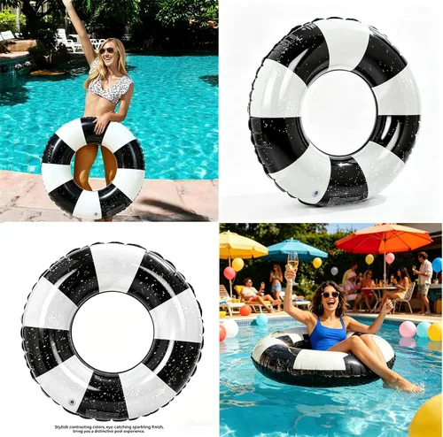 Miniatura 8 de Flotadores de piscina a rayas de 32 pulgadas para adultos, paquete de 3 flotadores inflables de piscina - Flotador de piscina de verano para adultos