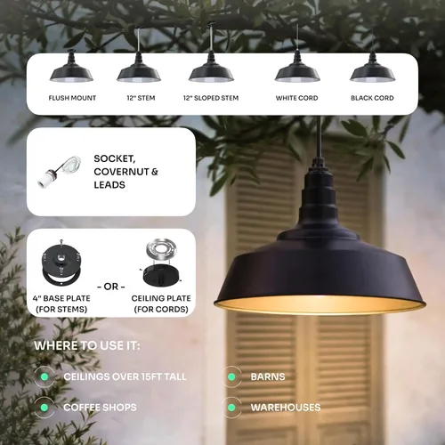 Miniatura 3 de Steel Lighting Co. Manhattan Warehouse Light Lámpara colgante montada en el techo Cúpula de 20 pulgadas Montaje al ras Luz de granero