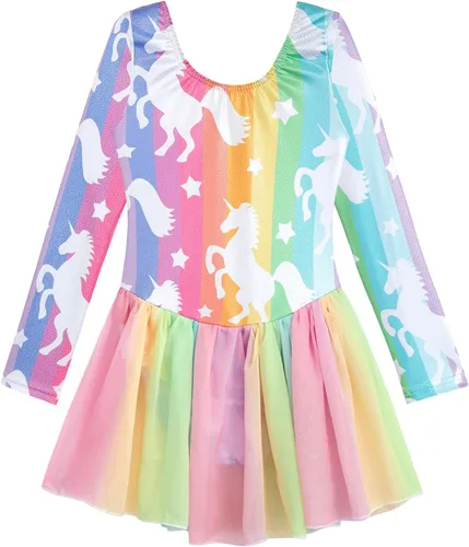 Miniatura 110 de EQSJIU Leotardo de baile de manga larga para niñas, vestido de ballet brillante con copo de nieve, tutú con falda tutú para niñas