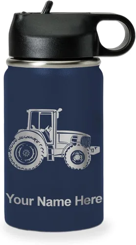Miniatura 14 de LaserGram Botella de agua personalizada, tractor agrícola, acero inoxidable de doble pared aislada al vacío con popote superior, regalo grabado