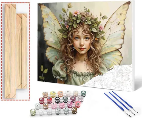 Miniatura 27 de Angel Girl - Pintura por números para adultos, corona de rosas rosadas, pintura al óleo digital, pintura acrílica, kit de pintura linda para niñas